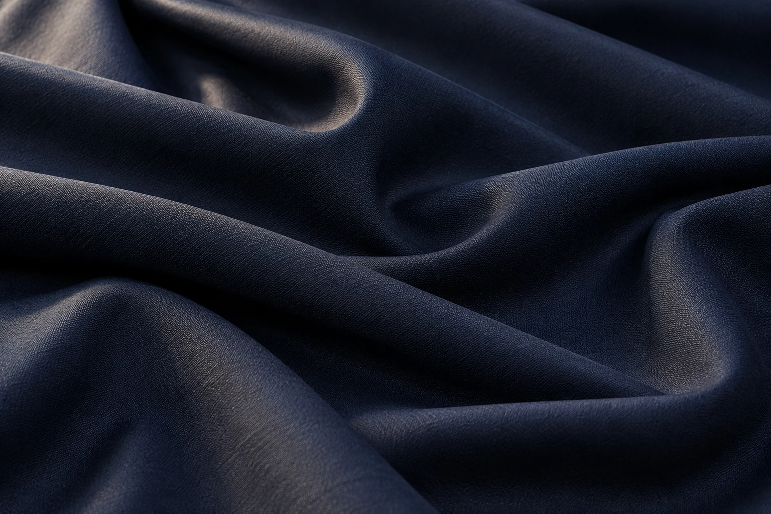 Illustrative midnight navy Lachka-style suiting cloth with a fluid drape